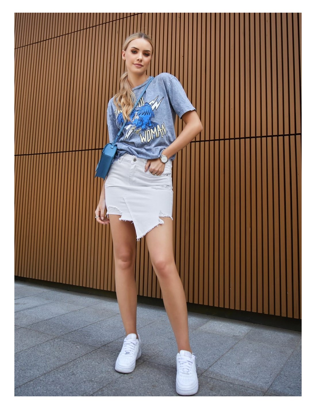 Asymmetric white denim skirt 19185 - Online store - Boutique